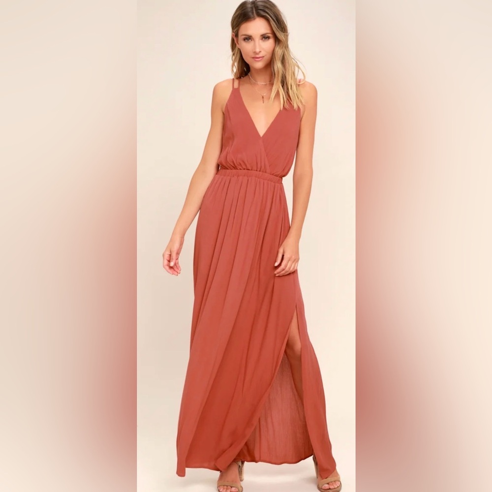 Lost in Paradise Rusty Rose Maxi Dress